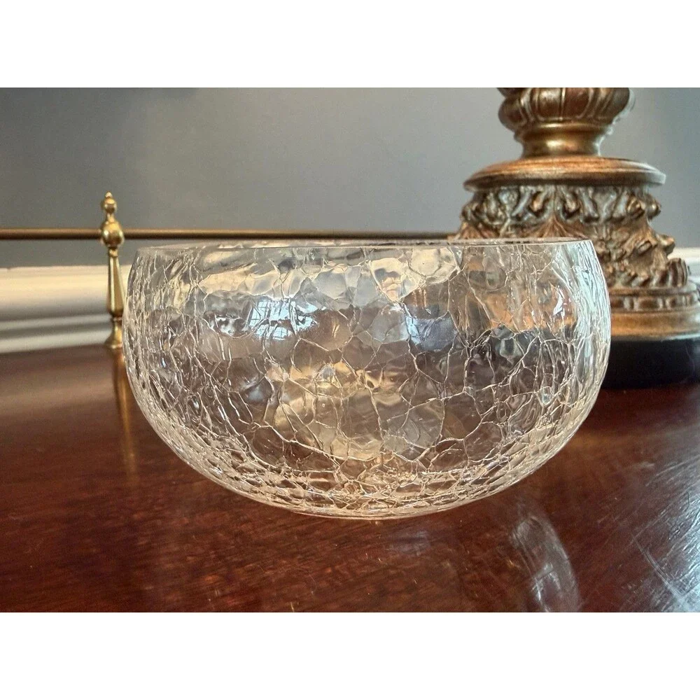 Vintage Crackle Glass Vase by Alwe Ruffled Top 11.75